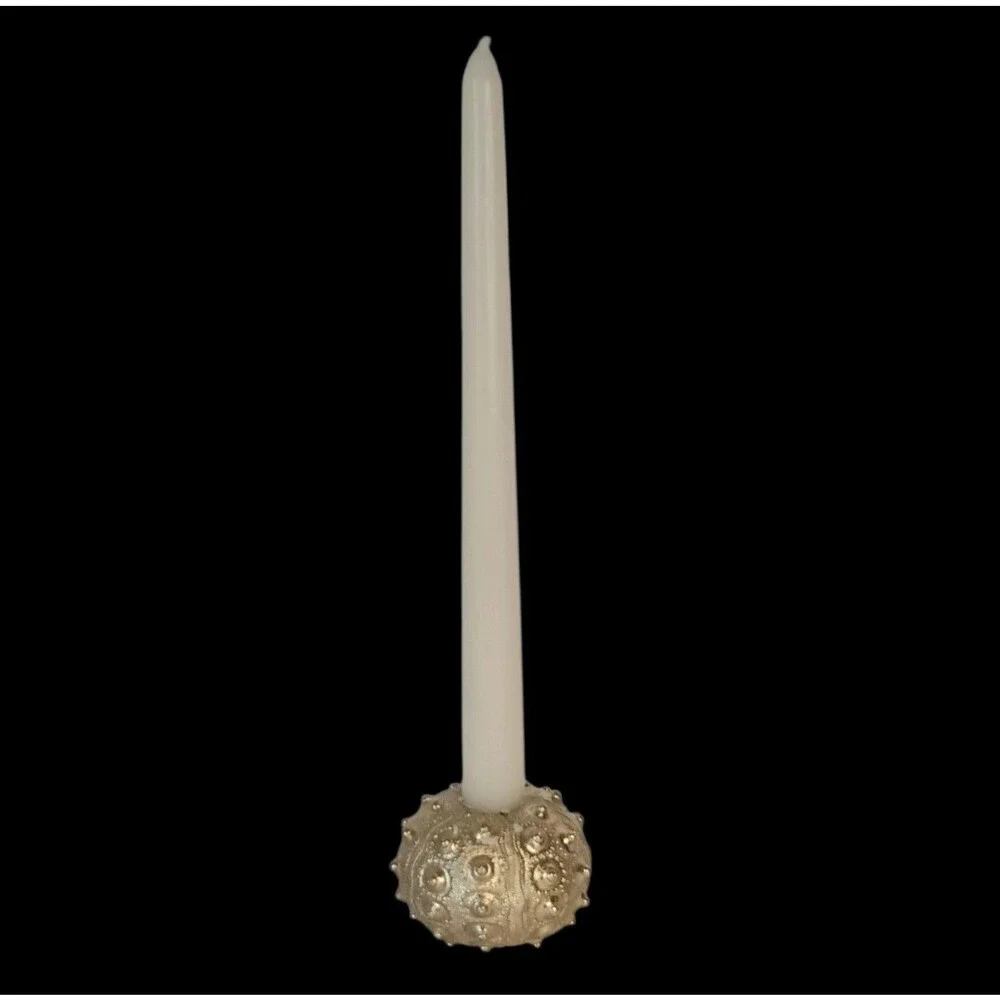 Set of 3 Sputnik Real Sea Urchin Candle Holders Painted Metallic Gold 2.5 x 1.75